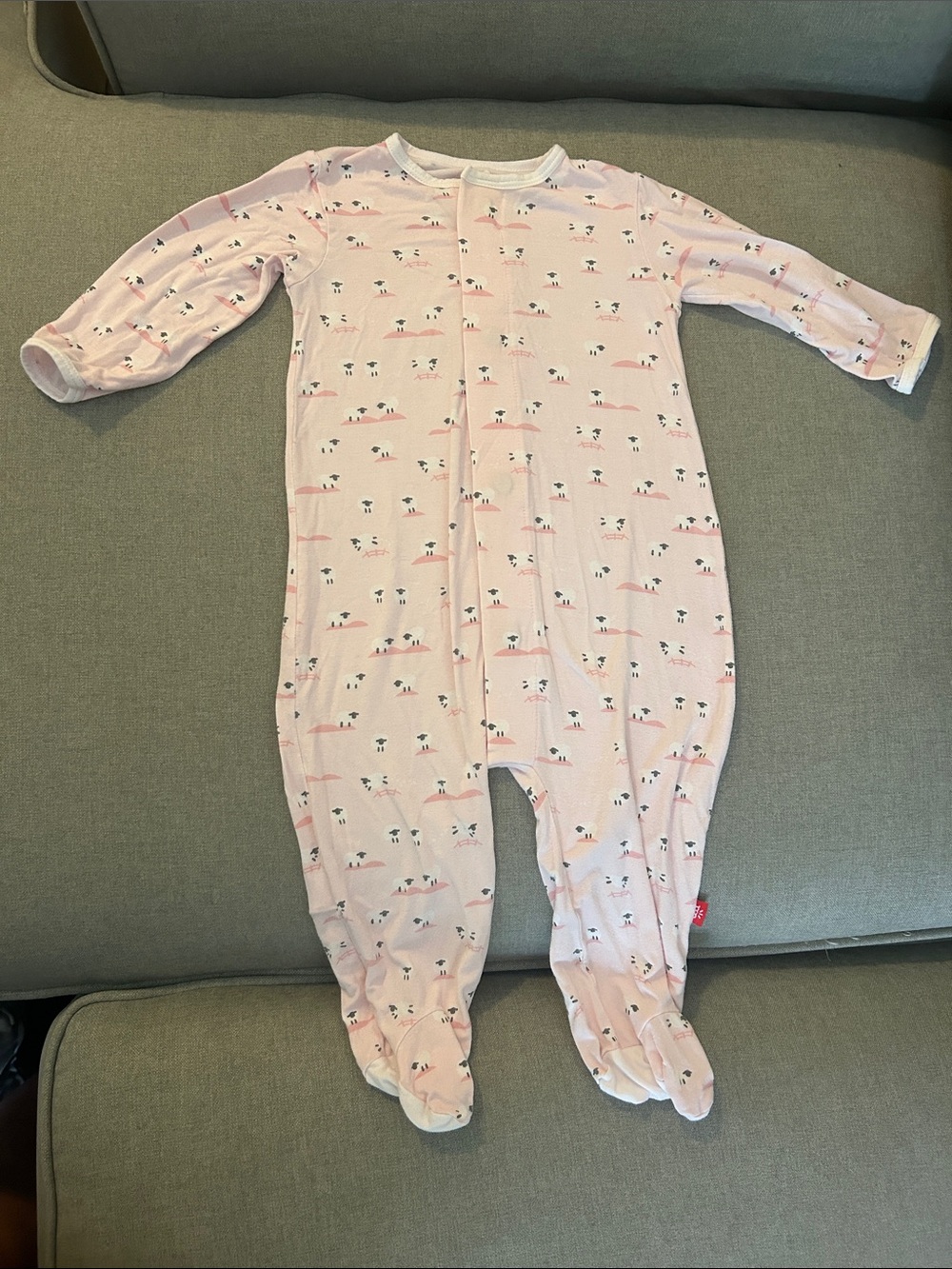 Magnetic Me Soft Pink Footed Baby One-Piece Sleepers - Sheep Print